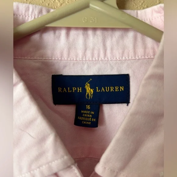 Girls Ralph Lauren, short sleeve button-down top size 16 pink NWOT - Picture 3 of 3
